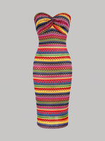 Color Block Twisted Strapless Dress - 1