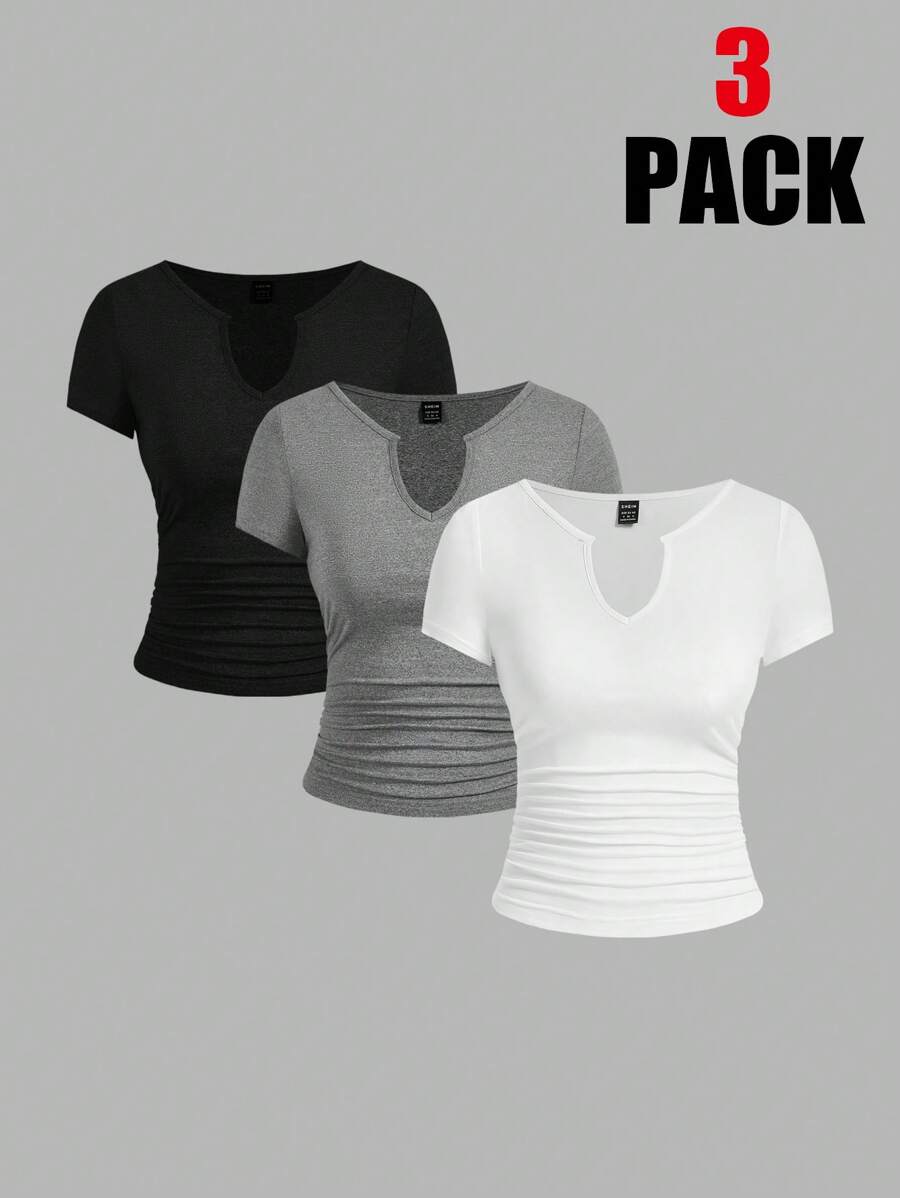 Ruched Notch Neck T Shirt Set
