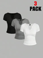 Ruched Notch Neck T Shirt Set - 1