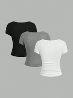 Ruched Notch Neck T Shirt Set - 2