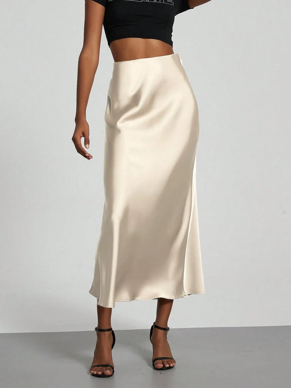 Elastic Satin Maxi Skirt