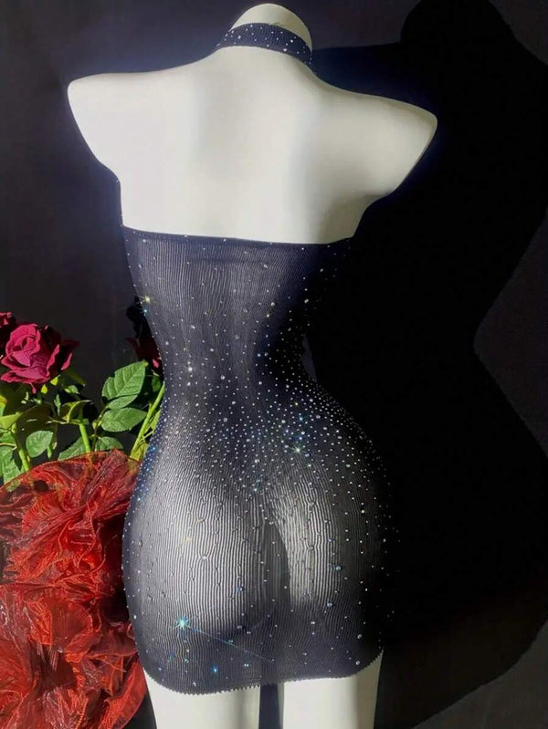 Shiny Rhinestone Bodycon Lingerie Set