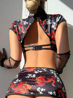 Printed Push-Up Hollow-Out Lingerie Set - 4