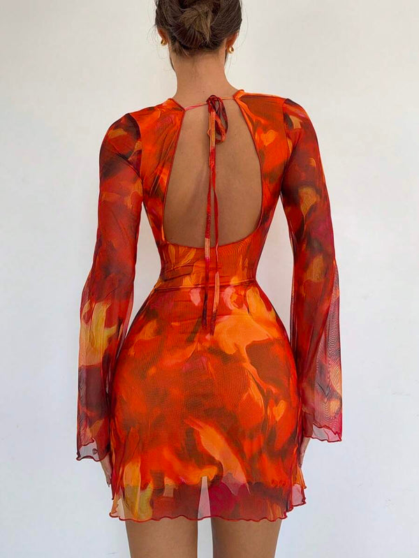 Backless Flare Sleeve Mini Dress