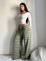Striped Drawstring Wide-Leg Pants - 4