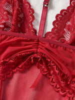 Wine Red Lace Nightgown Set - 5
