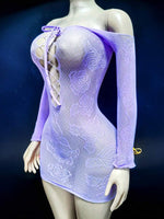Long Sleeve Fishnet Bodycon Cover-Up Dress - 2