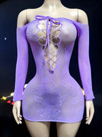 Long Sleeve Fishnet Bodycon Cover-Up Dress - 1