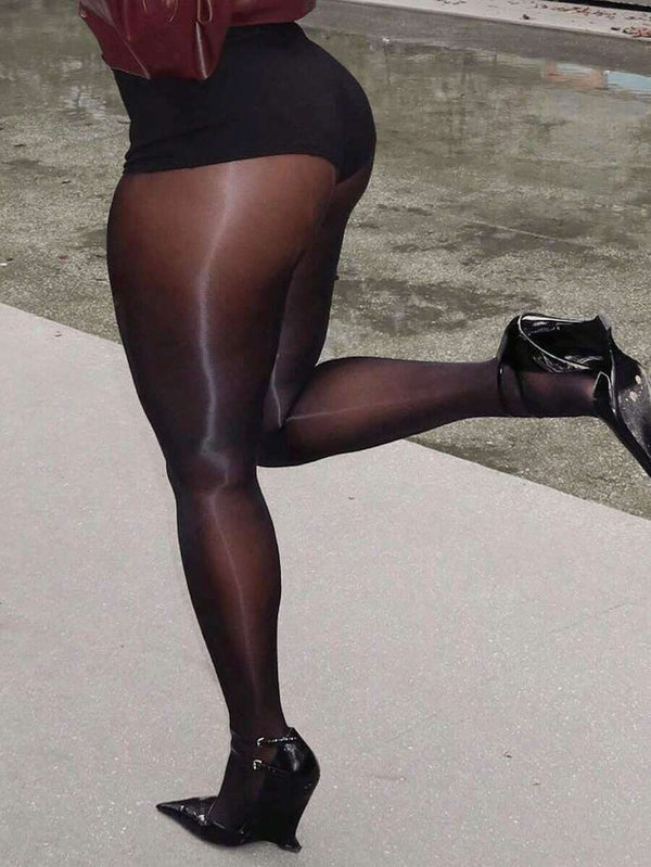 Plus Size Black Gloss Tights