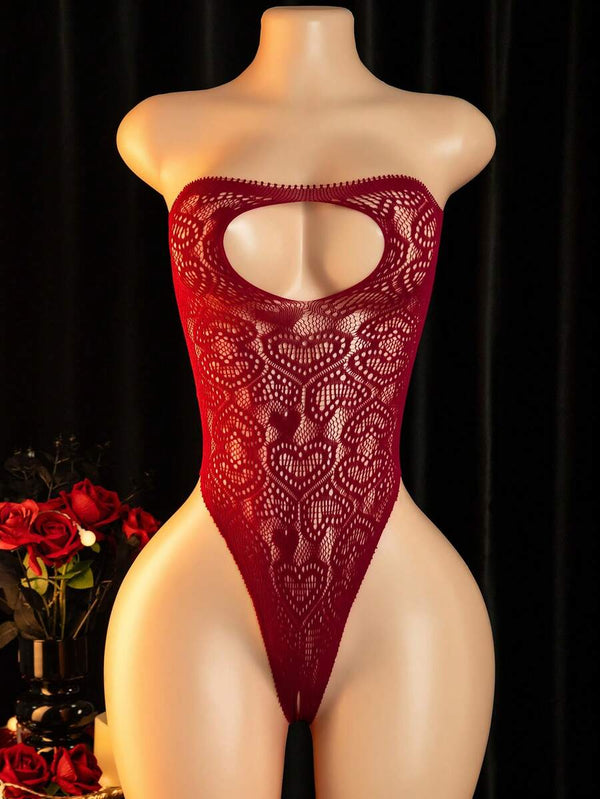 Burgundy Hollow-Shoulder Bodysuit