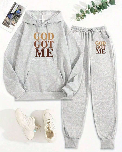 "God Got Me" Letter Print Hoodie
