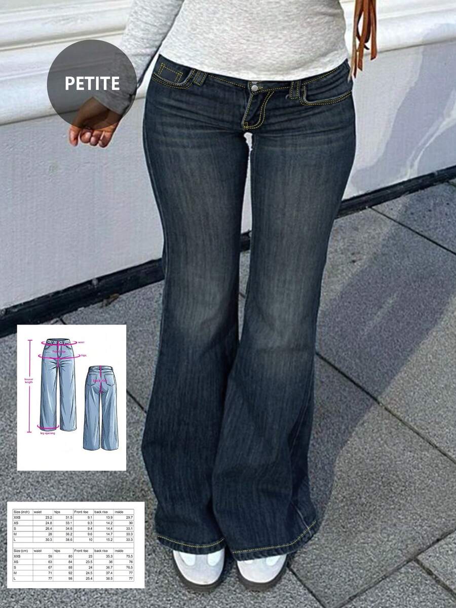 Low-Rise Washed Solid Color Pocket Jeans